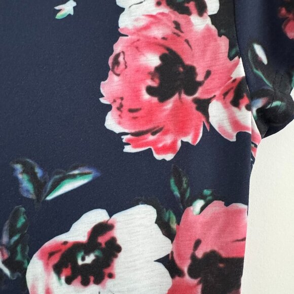 Women's Floral Navy Short-Sleeve V-Neck Pullover Midi Dress Size L - Picture 9 of 9